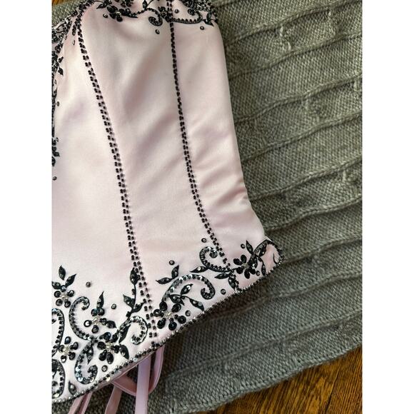 Y2K Fairy Pink Beaded Sequin Black Corset Top - Picture 5 of 8